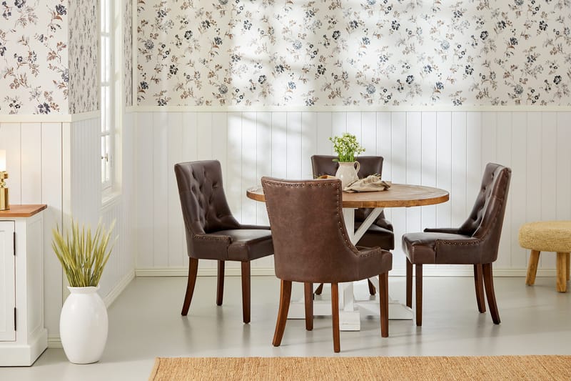 Lyon Spisebordssæt Rund med 4 st Tuva Lænestol Konstläder - Træ/Hvid/Sort PU - Møbler - Borde - Spisebordssæt