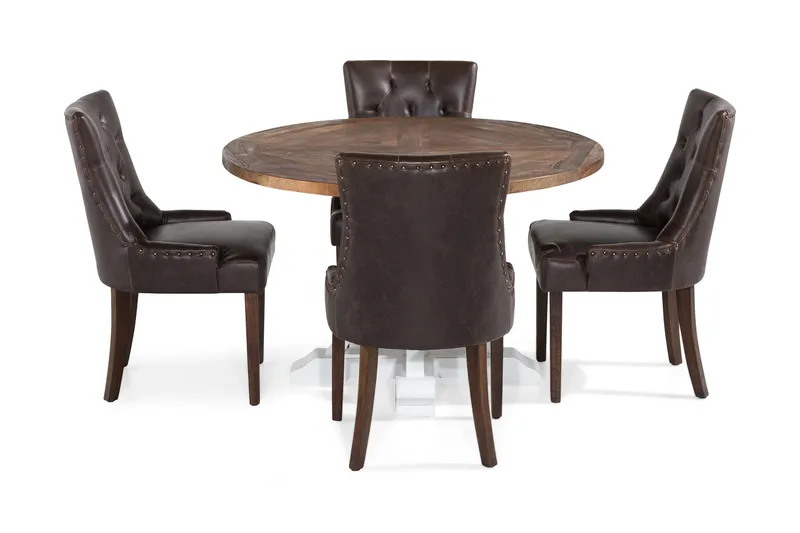 Lyon Spisebordssæt Rund med 4 st Tuva Lænestol Konstläder - Træ/Hvid/Sort PU - Møbler - Borde - Spisebordssæt