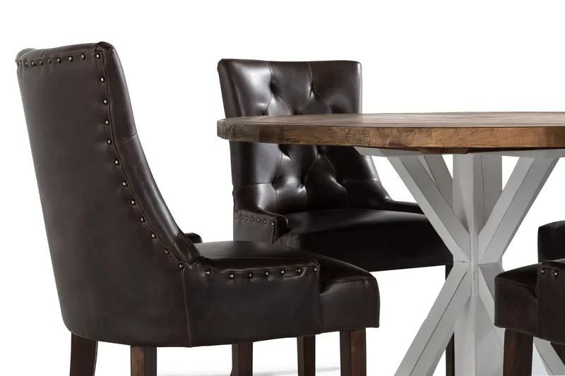 Lyon Spisebordssæt Rund med 4 st Tuva Lænestol Konstläder - Træ/Hvid/Sort PU - Møbler - Borde - Spisebordssæt