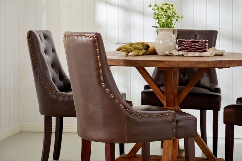 Lyon Spisebordssæt Rund med 4 st Tuva Lænestol Konstläder - Træ/Sort PU - Møbler - Borde - Spisebordssæt