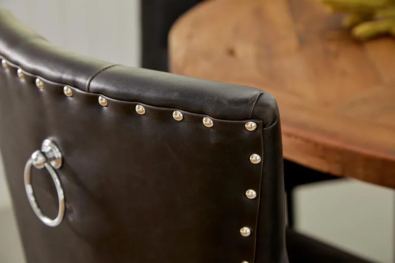 Lyon Spisebordssæt Rund med 4 st Tuva Lænestol Konstläder - Træ/Sort PU - Møbler - Borde - Spisebordssæt