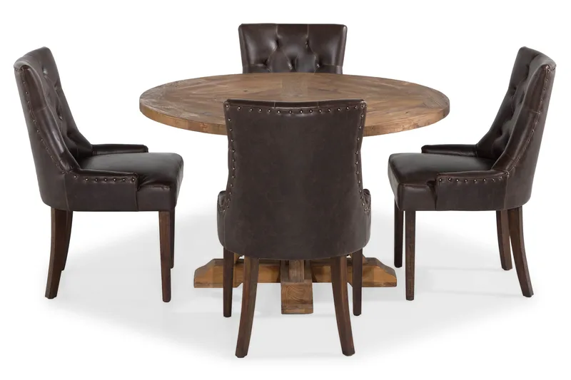 Lyon Spisebordssæt Rund med 4 st Tuva Lænestol Konstläder - Træ/Sort PU - Møbler - Borde - Spisebordssæt