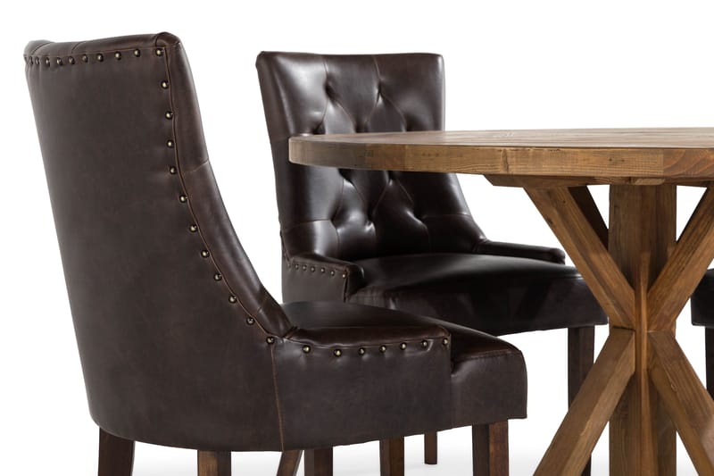 Lyon Spisebordssæt Rund med 4 st Tuva Lænestol Konstläder - Træ/Sort PU - Møbler - Borde - Spisebordssæt