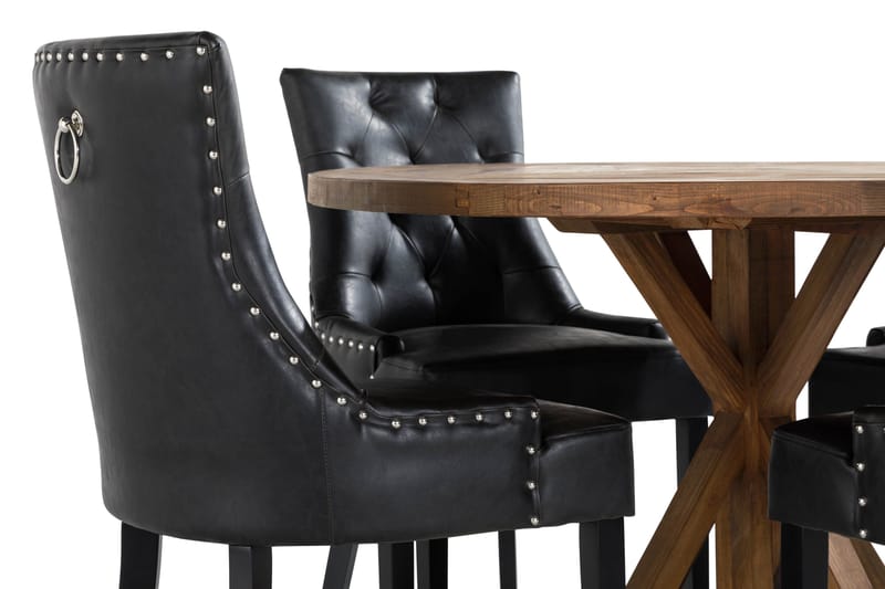 Lyon Spisebordssæt Rund med 4 st Tuva Lænestol Konstläder - Træ/Sort PU - Møbler - Borde - Spisebordssæt