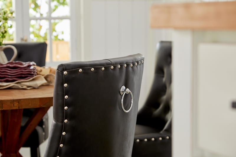 Lyon Spisebordssæt Rund med 4 st Tuva Lænestol Konstläder - Træ/Sort PU - Møbler - Borde - Spisebordssæt