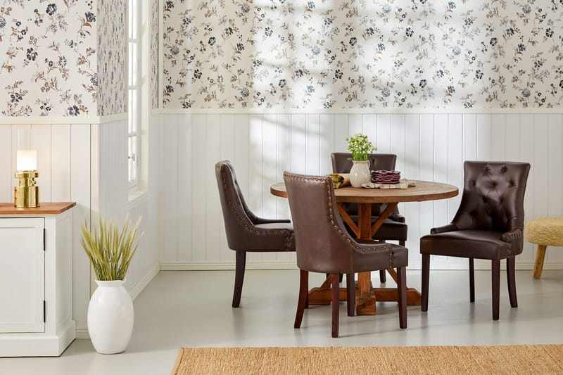 Lyon Spisebordssæt Rund med 4 st Tuva Lænestol Konstläder - Træ/Sort PU - Møbler - Borde - Spisebordssæt