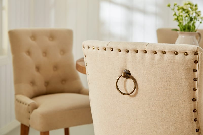 Lyon Spisebordssæt Rund med 4 st Viktoria Lænestol - Træ/Hvid/Beige - Møbler - Borde - Spisebordssæt