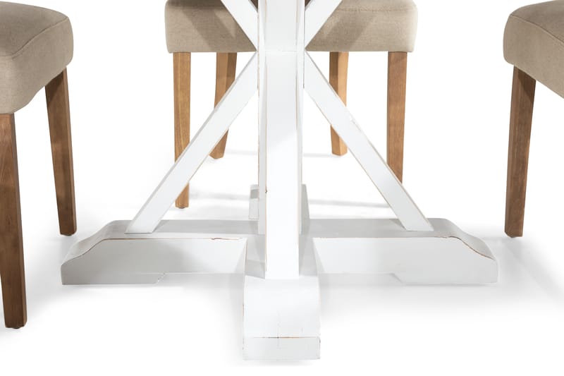 Lyon Spisebordssæt Rund med 4 st Viktoria Lænestol - Træ/Hvid/Beige - Spisebordssæt
