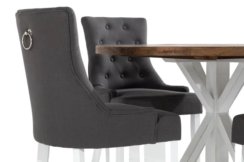 Lyon Spisebordssæt Rund med 4 st Viktoria Lænestol - Træ/Hvid/Grå - Møbler - Borde - Spisebordssæt