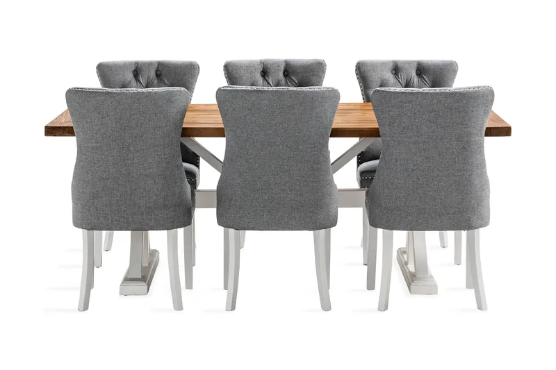 Lyon Udvideligt Spisebordssæt 200 cm inkl 6 Bergviken Stole - Brun/Hvid - Møbler - Borde - Spisebordssæt