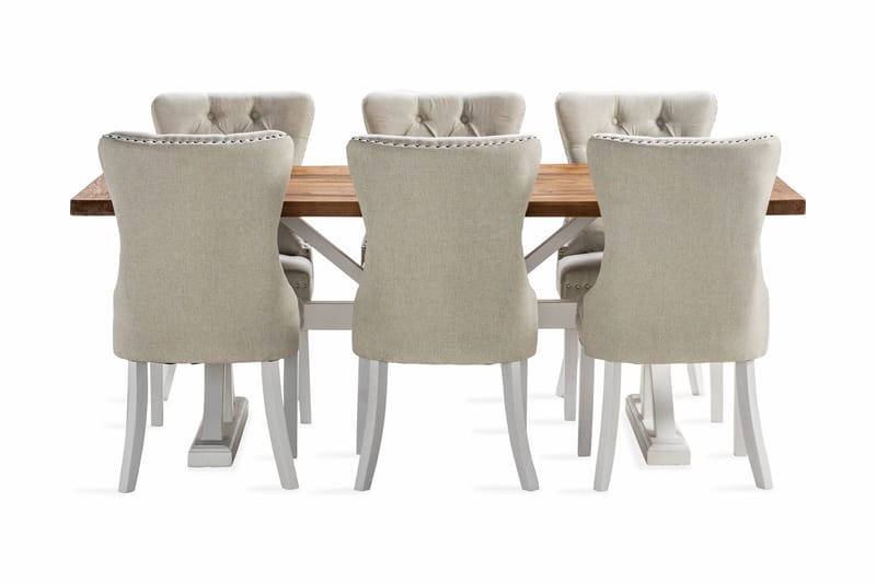 Lyon Udvideligt Spisebordssæt 200 cm inkl 6 Bergviken Stole - Brun/Hvid - Møbler - Borde - Spisebordssæt