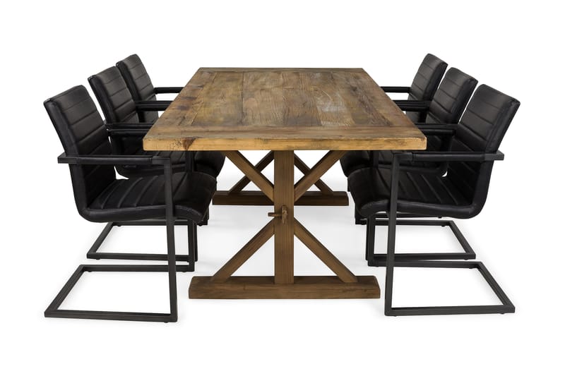 Lyon Udvideligt Spisebordssæt 200 cm med 6 House Stol - Natur/Sort - Spisebordssæt