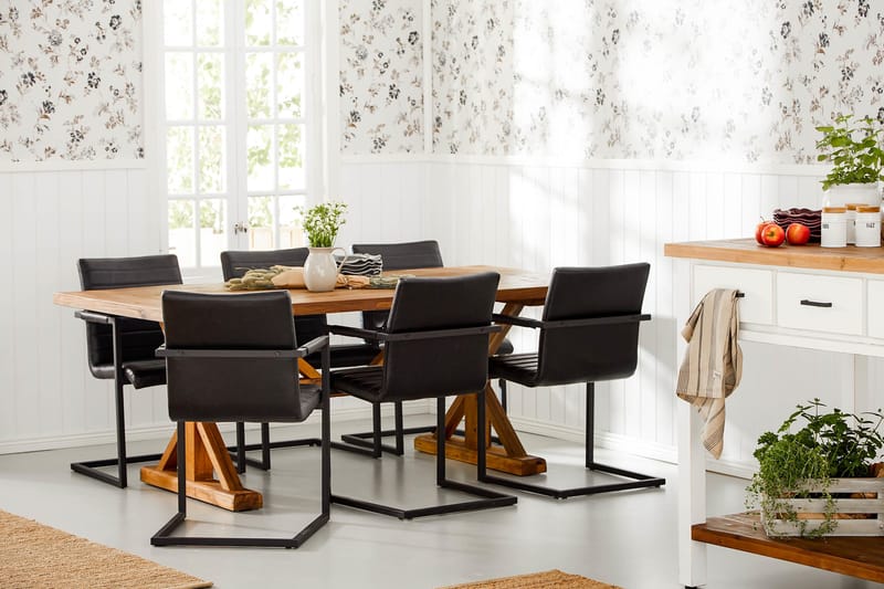 Lyon Udvideligt Spisebordssæt 200 cm med 6 House Stol - Natur/Sort - Spisebordssæt