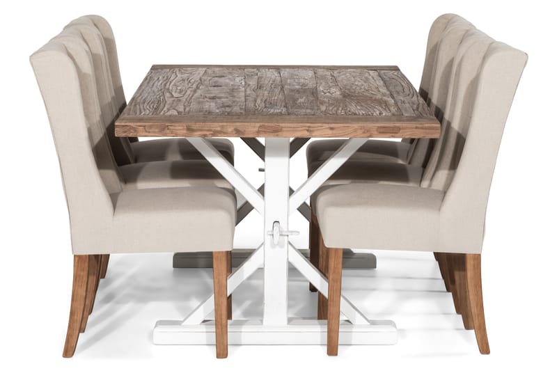 Lyon Udvideligt Spisebordssæt 200 cm med 6 Irma Stol - Natur/Hvid/Beige - Spisebordssæt