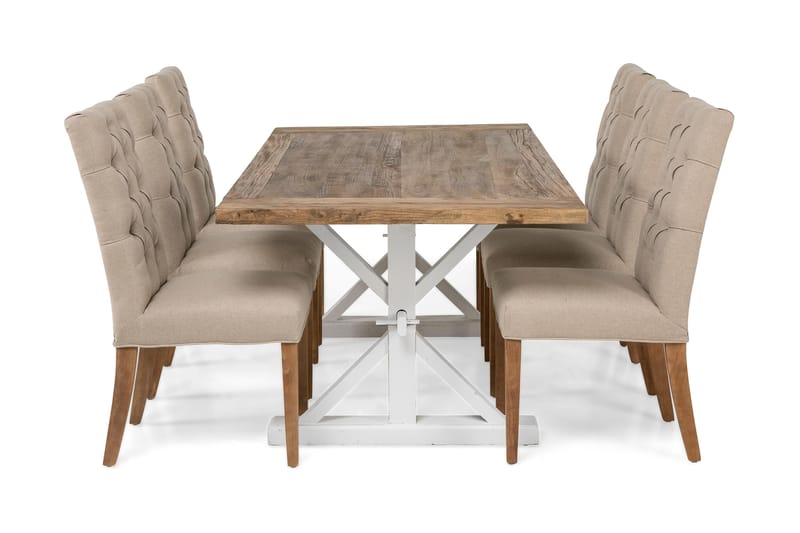 Lyon Udvideligt Spisebordssæt 200 cm med 6 Jenny Stol - Natur/Hvid/Beige - Spisebordssæt