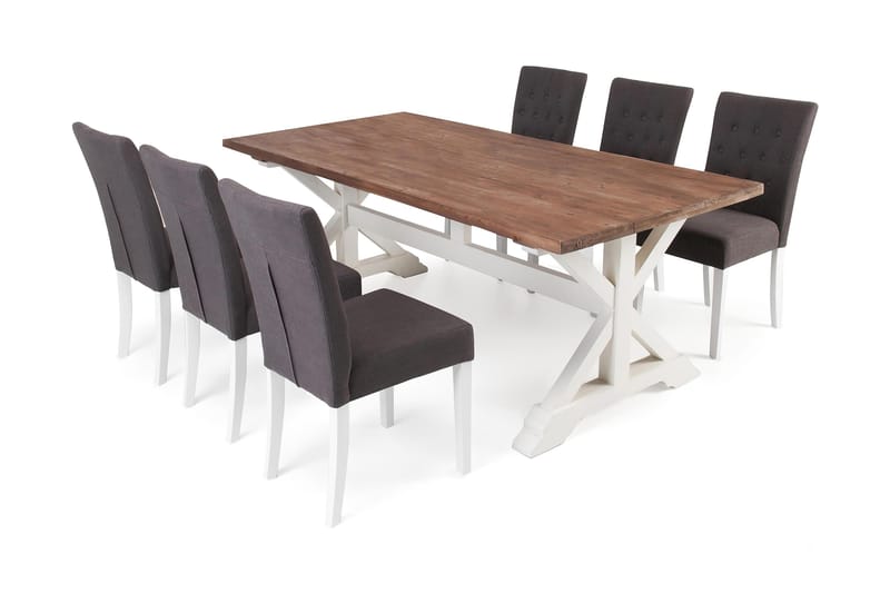 Lyon Udvideligt Spisebordssæt 200 cm med 6 Jenny Stol - Natur/Hvid/Grå - Spisebordssæt