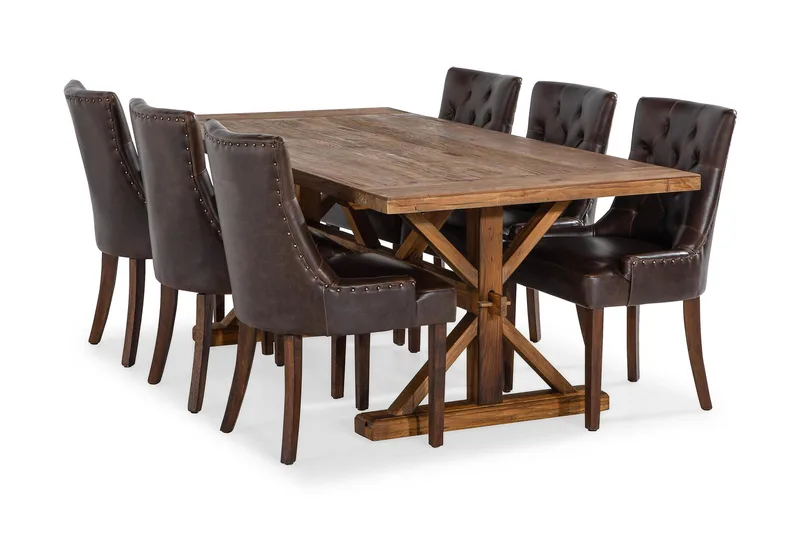 Lyon Udvideligt Spisebordssæt 200 cm med 6 Tuva Stol, Natur/Brun