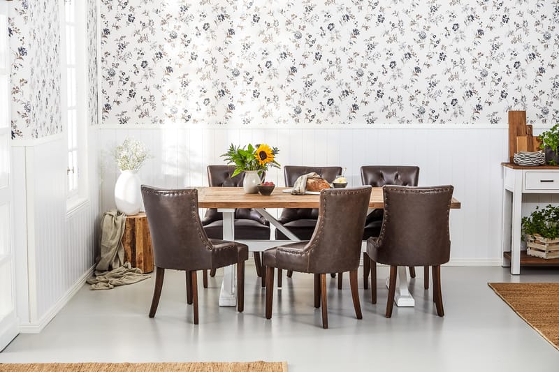 Lyon Udvideligt Spisebordssæt 200 cm med 6 Tuva Stol - Natur/Hvid/Brun - Møbler - Borde - Spisebordssæt