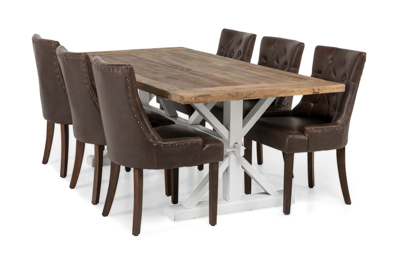 Lyon Udvideligt Spisebordssæt 200 cm med 6 Tuva Stol, Natur/Hvid/Brun