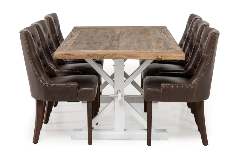 Lyon Udvideligt Spisebordssæt 200 cm med 6 Tuva Stol - Natur/Hvid/Brun - Møbler - Borde - Spisebordssæt