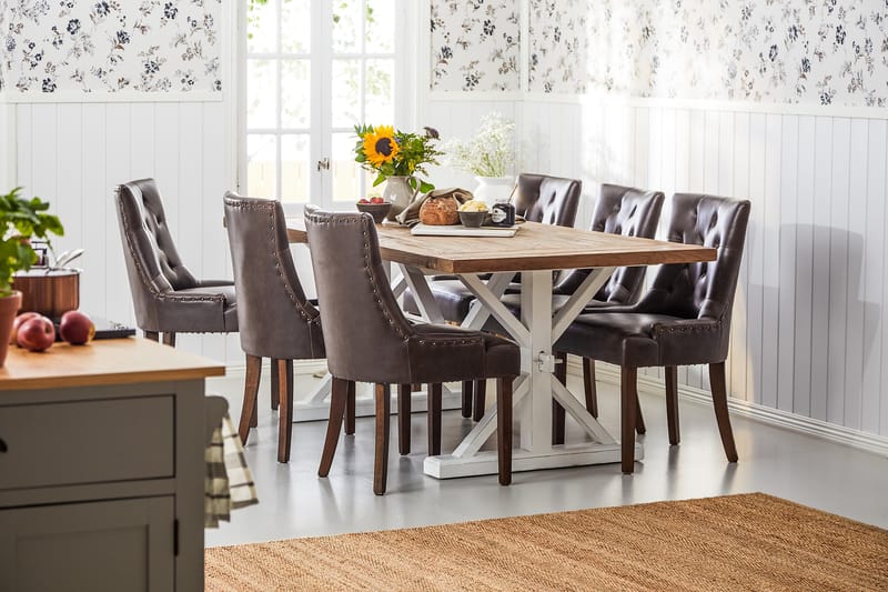 Lyon Udvideligt Spisebordssæt 200 cm med 6 Tuva Stol - Natur/Hvid/Brun - Møbler - Borde - Spisebordssæt