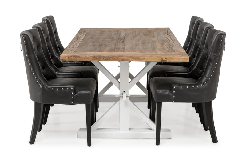 Lyon Udvideligt Spisebordssæt 200 cm med 6 Tuva Stol - Natur/Hvid/Sort - Møbler - Borde - Spisebordssæt