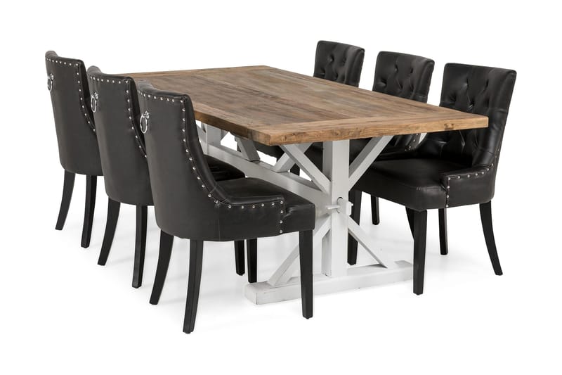 Lyon Udvideligt Spisebordssæt 200 cm med 6 Tuva Stol, Natur/Hvid/Sort