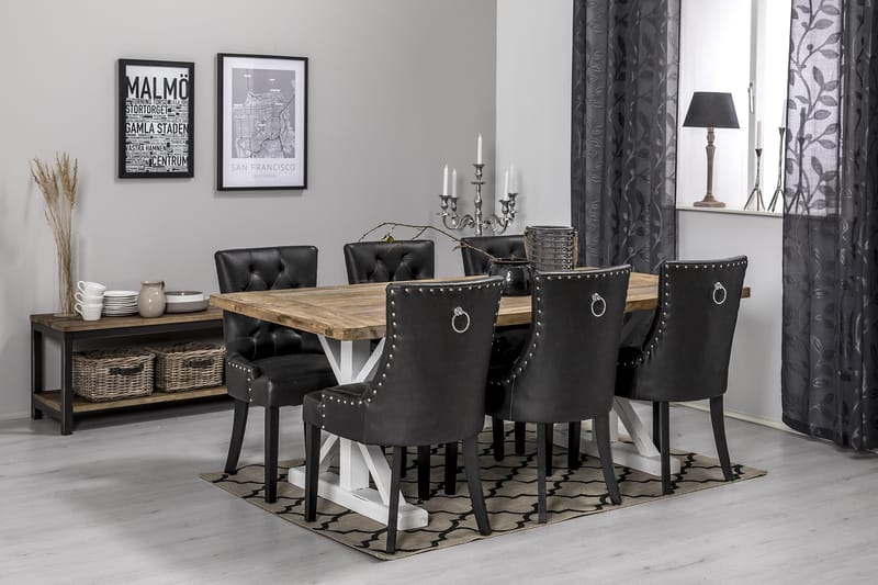 Lyon Udvideligt Spisebordssæt 200 cm med 6 Tuva Stol - Natur/Hvid/Sort - Møbler - Borde - Spisebordssæt