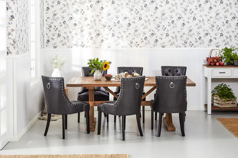 Lyon Udvideligt Spisebordssæt 200 cm med 6 Tuva Stol - Natur/Sort - Møbler - Borde - Spisebordssæt