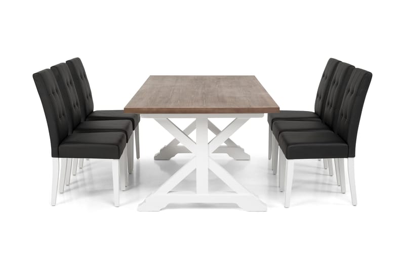 Lyon Udvideligt Spisebordssæt 200 cm med 6 Viktor Stol - Natur/Hvid/Sort - Møbler - Borde - Spisebordssæt