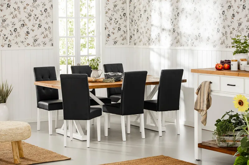 Lyon Udvideligt Spisebordssæt 200 cm med 6 Viktor Stol - Natur/Hvid/Sort - Møbler - Borde - Spisebordssæt