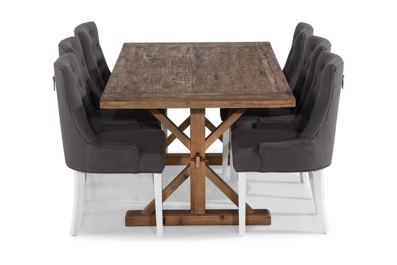 Lyon Udvideligt Spisebordssæt 200 cm med 6 Viktoria Stol - Natur/Grå/Hvid - Møbler - Borde - Spisebordssæt