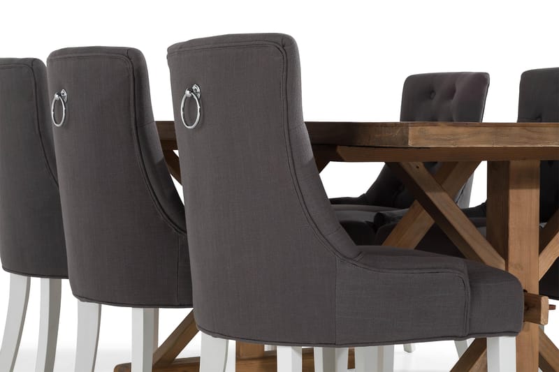 Lyon Udvideligt Spisebordssæt 200 cm med 6 Viktoria Stol - Natur/Grå/Hvid - Møbler - Borde - Spisebordssæt