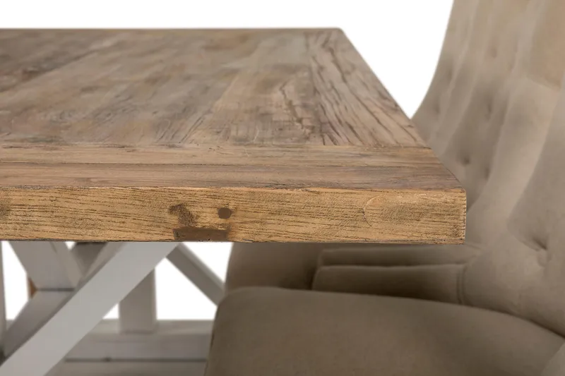 Lyon Udvideligt Spisebordssæt 200 cm med 6 Viktoria Stol - Natur/Hvid/Beige - Møbler - Borde - Spisebordssæt