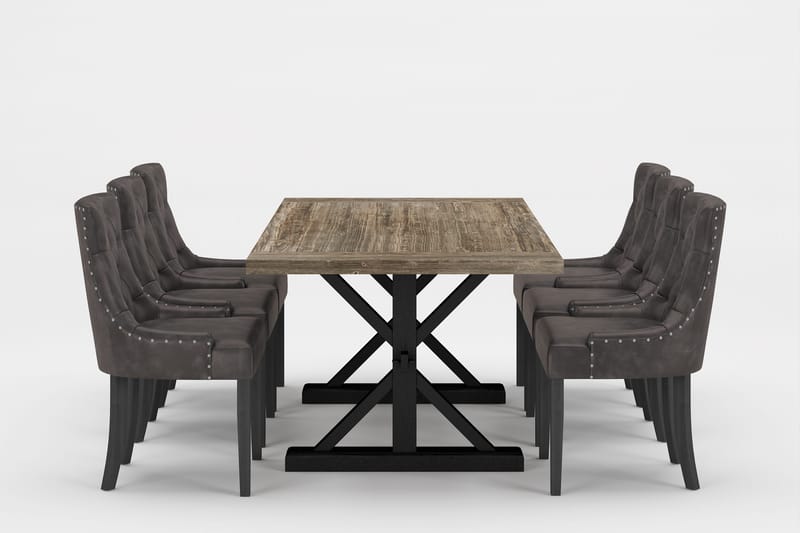 Lyon Premium Udtrækkeligt Spisegruppe 200-290 cm + 6 Tuva St, Brun/Sort