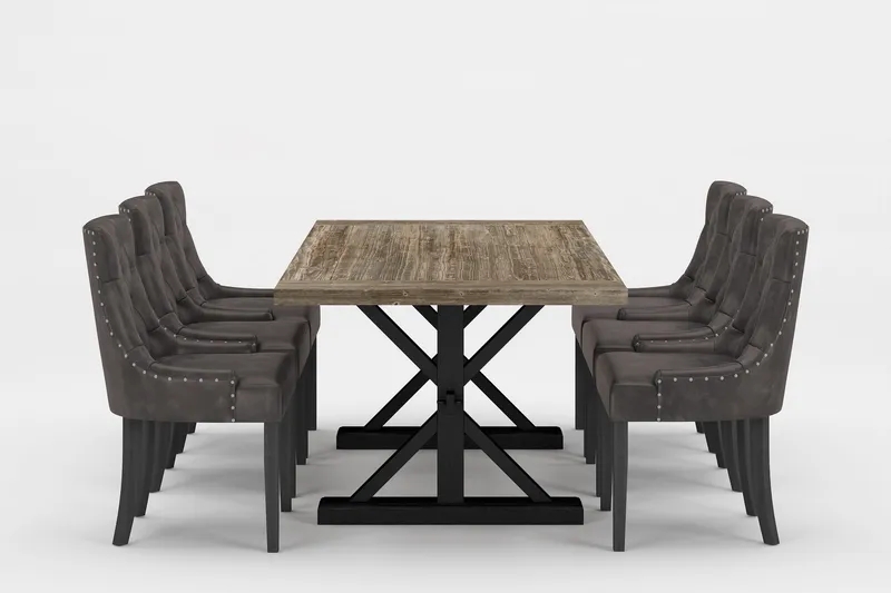 Lyon Premium Udtrækkeligt Spisegruppe 200-290 cm + 6 Tuva St, Brun/Sort