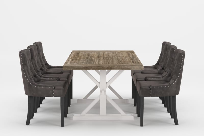 Lyon Premium Udtrækkeligt Spisegruppe 200-290 cm + 6 Tuva St, Grå/Brun