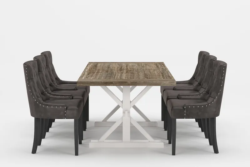 Lyon Premium Udtrækkeligt Spisegruppe 200-290 cm + 6 Tuva St, Grå/Brun