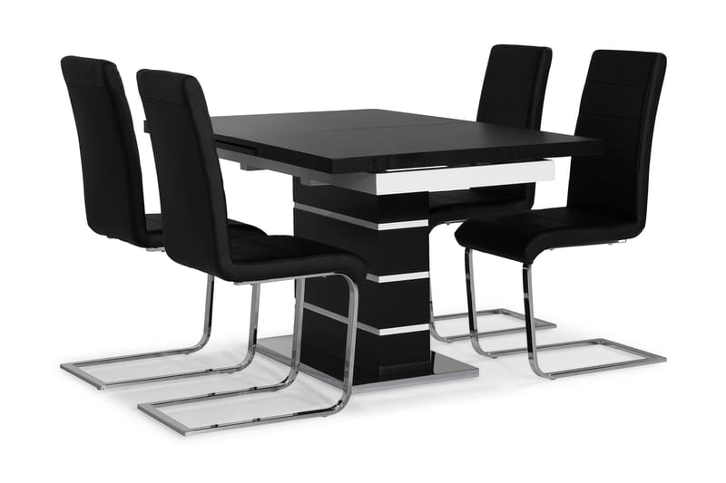 Macahan Spisebordssæt med 4 Cibus Stole - Sort/Hvid/Hvid PU/Krom - Spisebordssæt