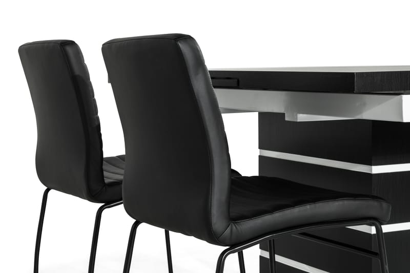 Macahan Spisebordssæt med 4 Dewar Stole - Sort/Hvid PU - Spisebordssæt