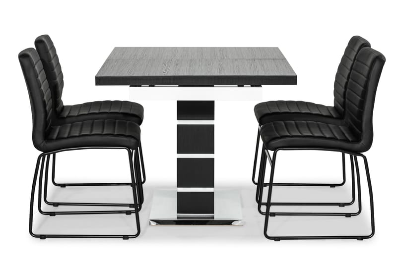 Macahan Spisebordssæt med 4 Dewar Stole - Sort/Hvid PU - Spisebordssæt