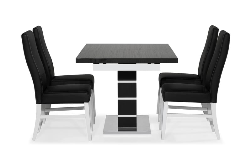 Macahan Spisebordssæt med 4 Mazzi Stole - Sort/Hvid/Sort PU - Spisebordssæt