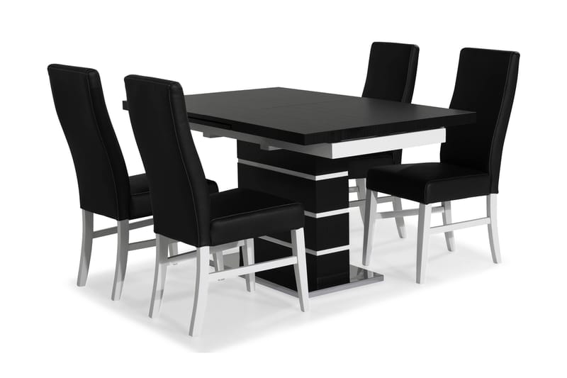 Macahan Spisebordssæt med 4 Mazzi Stole - Sort/Hvid/Sort PU - Spisebordssæt