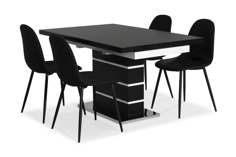 Macahan Spisebordssæt med 4 Nibe Stole - Sort/Hvid - Spisebordssæt