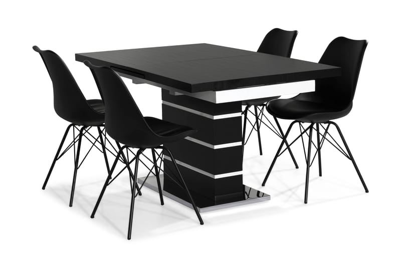Macahan Spisebordssæt med 4 Shell Stole - Sort/Hvid/Sort PU - Spisebordssæt