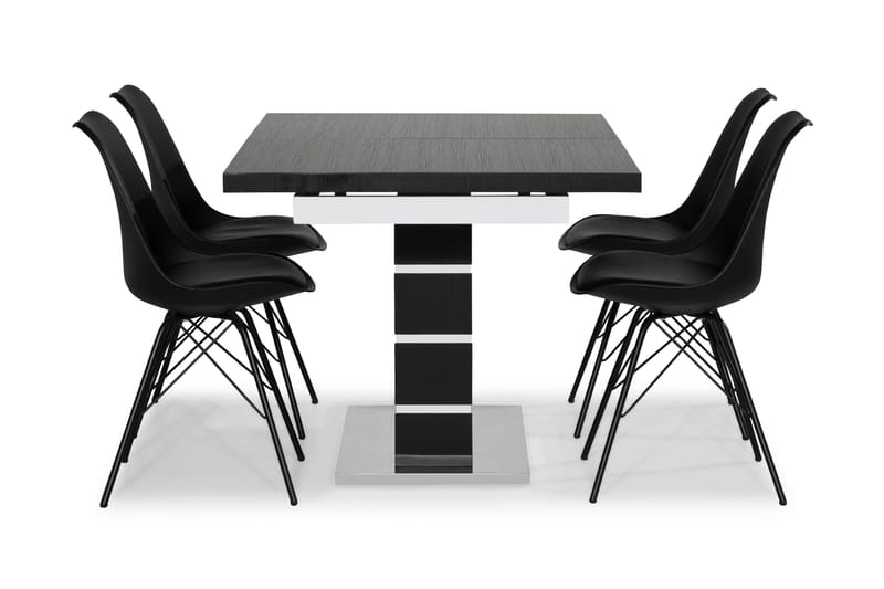 Macahan Spisebordssæt med 4 Shell Stole - Sort/Hvid/Sort PU - Spisebordssæt