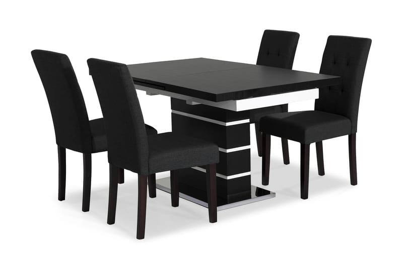 Macahan Spisebordssæt med 4 Viktor Stole - Sort/Hvid/Sort PU - Spisebordssæt