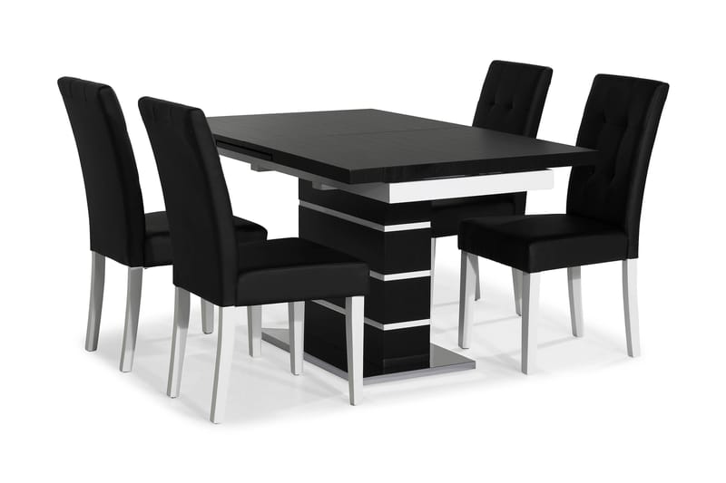 Macahan Spisebordssæt med 4 Viktor Stole - Sort/Hvid/Sort PU - Spisebordssæt