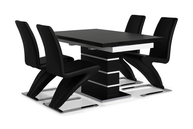Macahan Spisebordssæt med 4 Zion Stole - Sort/Hvid/Sort PU/Krom - Spisebordssæt