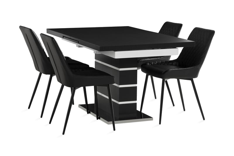 Macahan Udvideligt Spisebordssæt 140 cm + 4 Hennebyn Stol - Hvid/Sort - Spisebordssæt